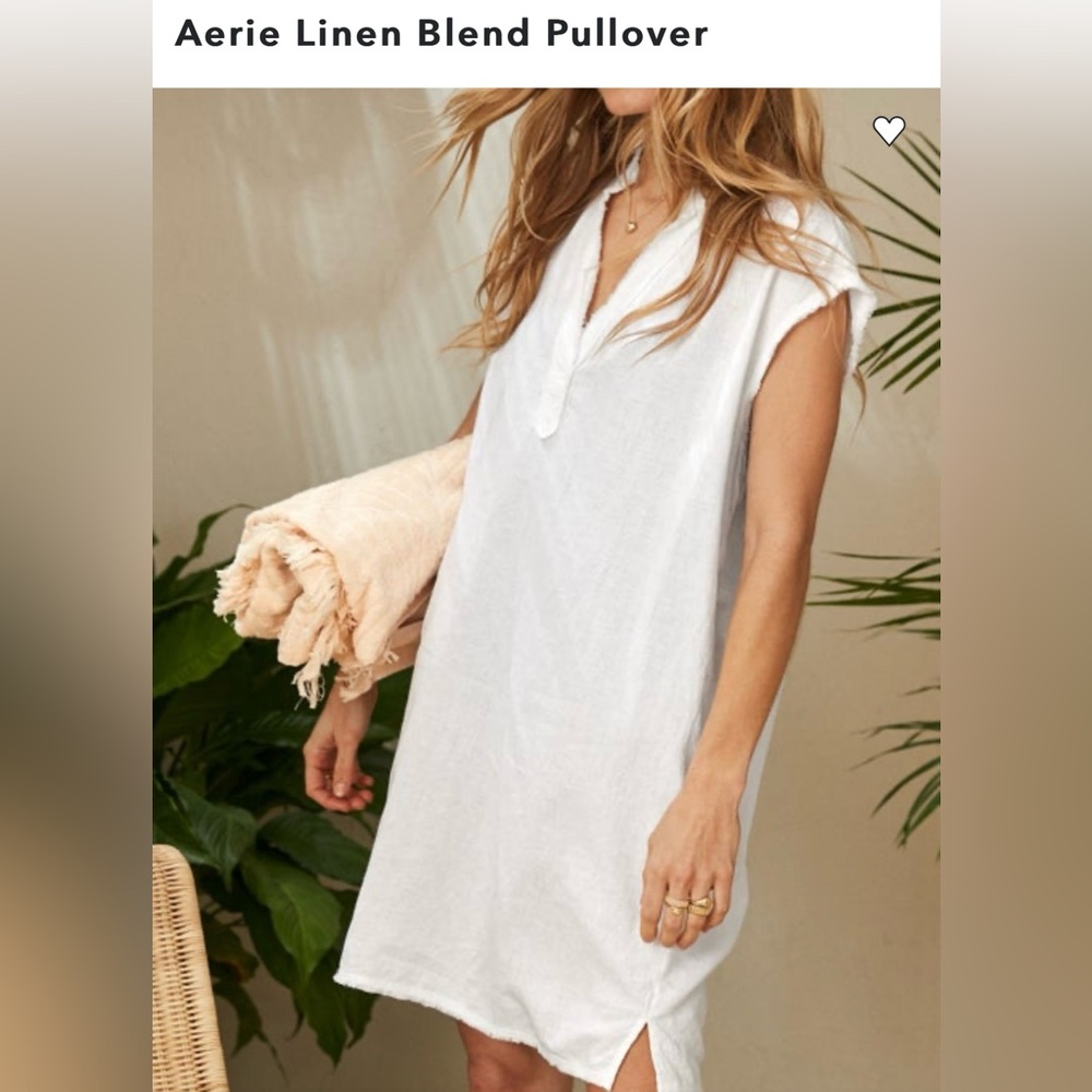 Aerie White Linen Blend Pullover Dress Xs
